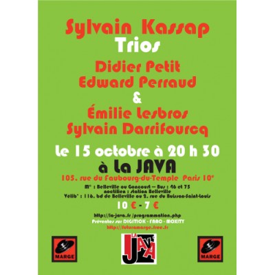 "Jazz à la Java" : Sylvain KASSAP Trios - Photo : La Java